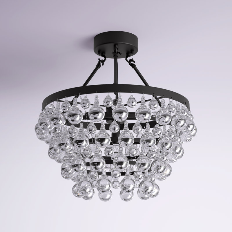 Lustre en cristal semi-encastré à 5 niveaux Deonta, Noir mat