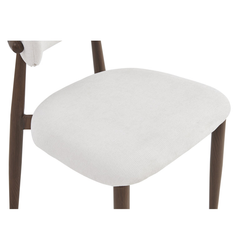 White Fabric Dining Chair With Wood Grain Metal Legs Set Of 2