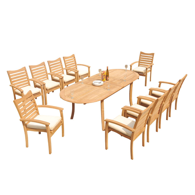 Outdoor 11 - Piece Teak Dining Set, 105" x 40" x 31.5", 8