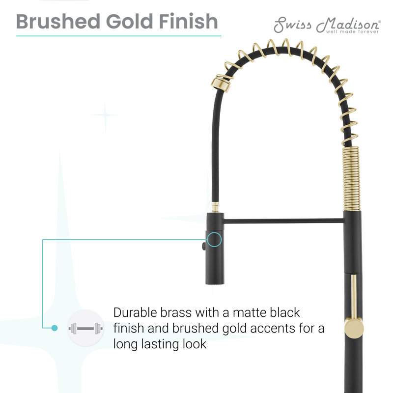 Chalet Single Handle, Pull-Down Kitchen Faucet, Brushed Gold/Black