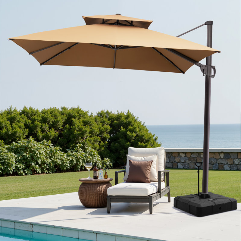 Parasol carré en porte-à-faux 128 po avec base Easy-Move | Mobilité d'une personne, Tanné