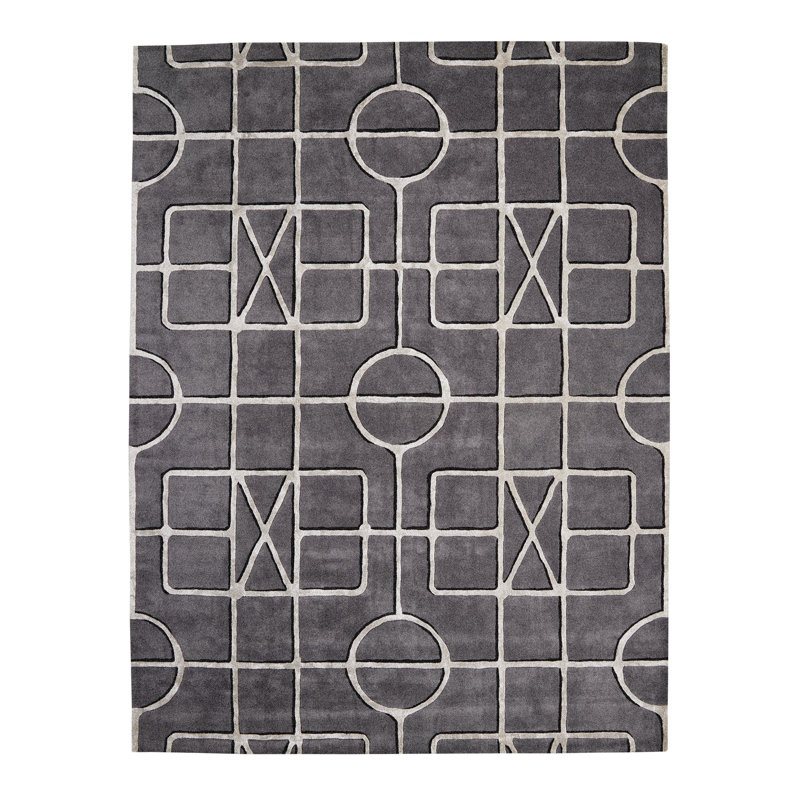 Wool Area Rug in Gray, Rectangle 9' x 12'