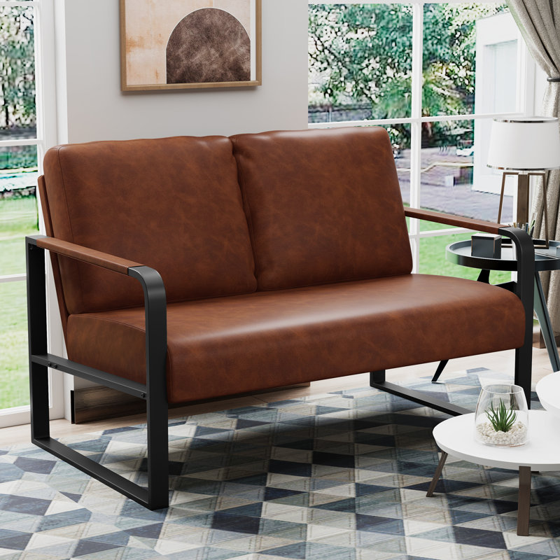 Azita 49'' Faux Leather Loveseat, Brown, Black