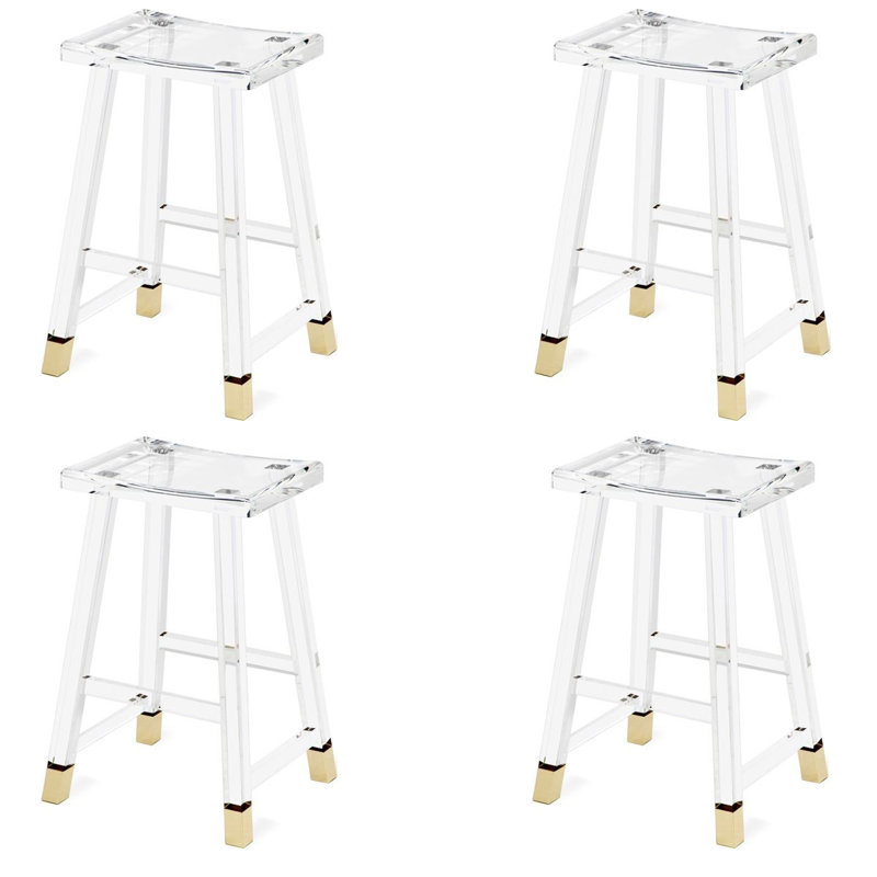 Ensemble de 4 tabourets de bar modernes en acrylique de style vaughan, Doré