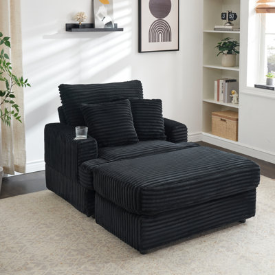 39-Inch Corduroy Armchair And With Cup Holder - Comfortable For Office, Reception Area. Long-Lasting Materials, High Back Design, 2 Throw Pillows, Easy Assembly Relaxing Living Room, Office. Soft