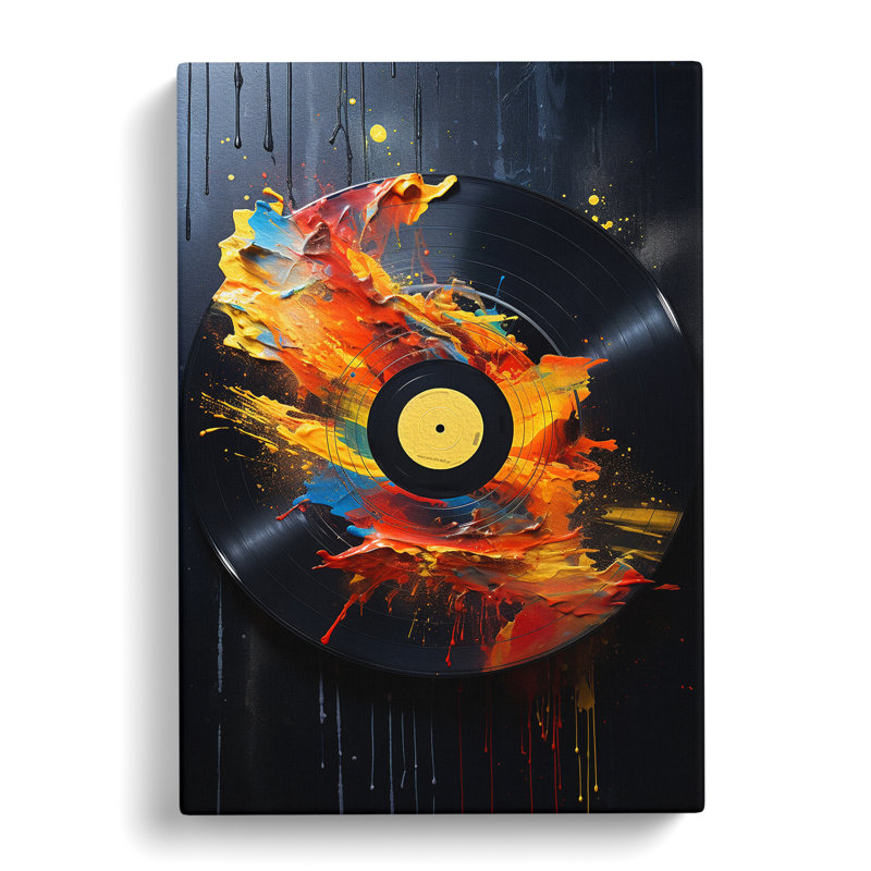 Vinyl Record Tachisme Art No.2 - Wrapped Canvas, 60cm H x 40cm W x 3cm D