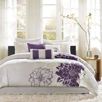 Ensemble d'édredon en satin de coton imprimé mauve