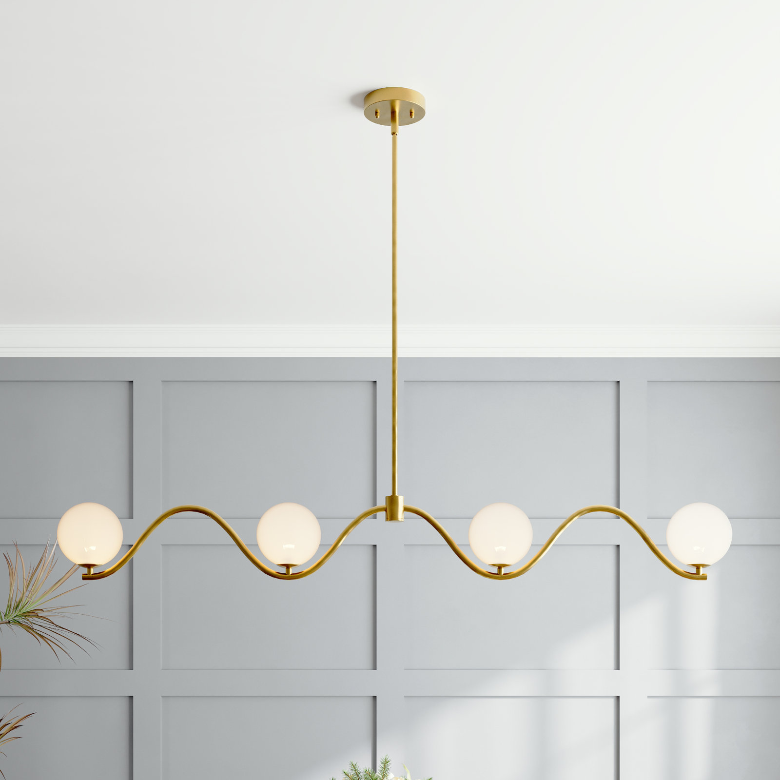 Elegant Dimmable Chandelier, 4, 6.75" H x 53.50" W x 5.10" D