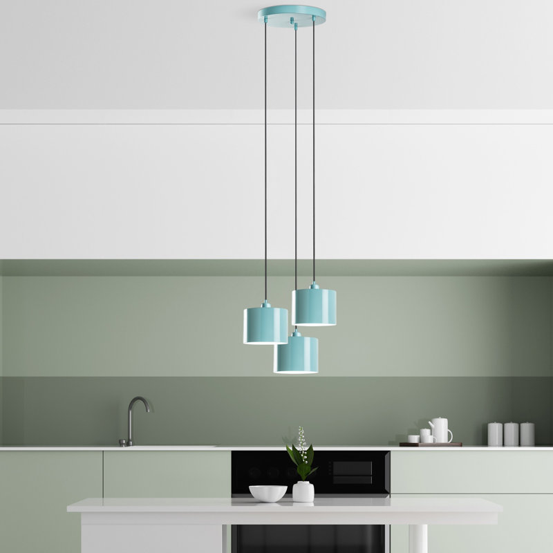 Lustre turquoise élégant, structure en métal, 17,7 po de diamètre | Hauteur réglable de 29,5 à 43,3 po | 3 x douilles E27 (40 W maximum) | Parfait pour la salle à manger, le salon et les vestibules | Design élégant et moderne, ampoule non incluse