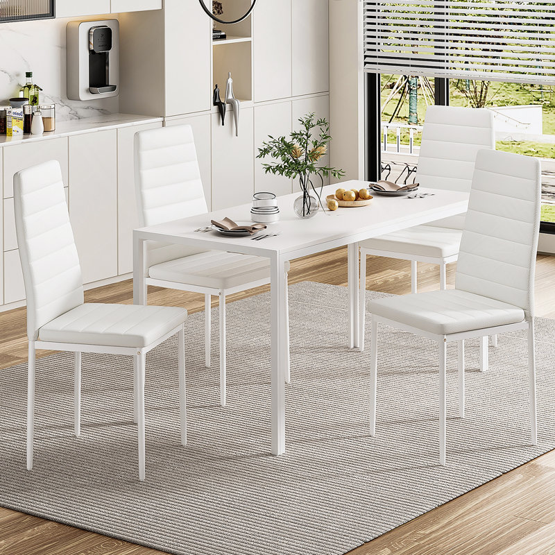 Ensemble de 4 chaises de salle à manger en similicuir blanc pour la cuisine, chaises d'appoint modernes avec structure en métal robuste