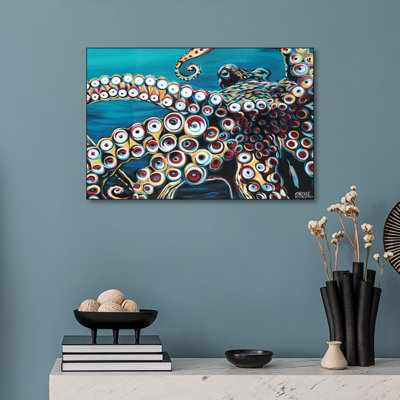 Reproduction d'art sur toile en métal, "Steppeix Wild Octopus I" par Carolee Vitaletti
