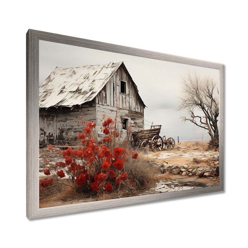 Red Farmhouse Rustic Elegance I - Print, 24" H x 32" W, Silver, Single Picture Framed