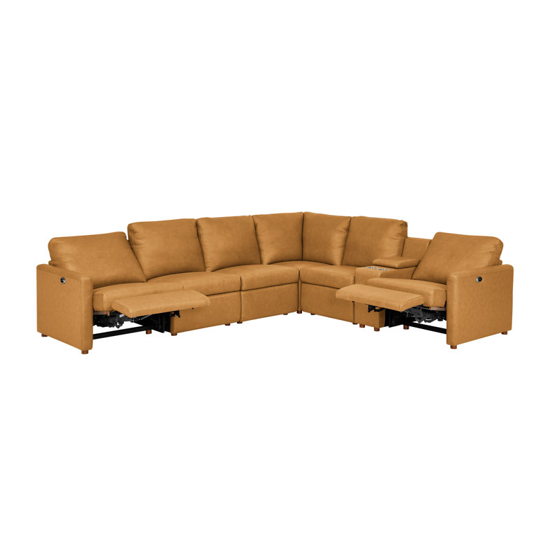 The Seaside Reclining Sectional Sofa, Camel Genuine Leather