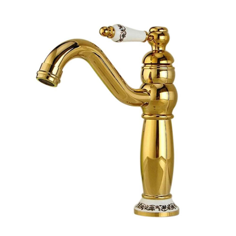 Amiens Gold & Ceramic Single Handle Deck Mount Sink Faucet – Polished Brass Finish with Ceramic Valve