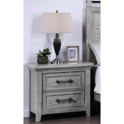 Gray Finish Bedroom Nightstand With Two Drawers - Transitional Style, Construction Style In For Furniture