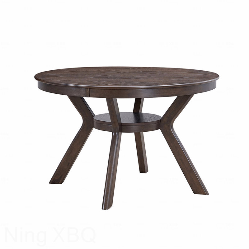 Mid-Century Modern Round 47 Inch Wood Dining Table for 4-6 People, Brown