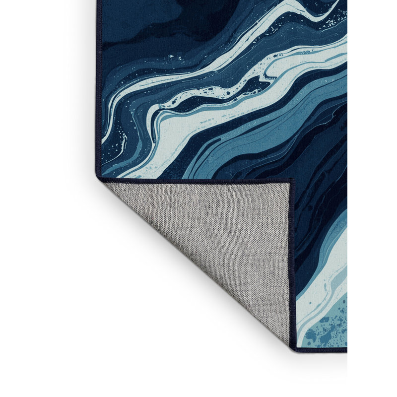 Tapis en marbre luxueux et lavable à la machine en bleu Roslindale, 5 x 8