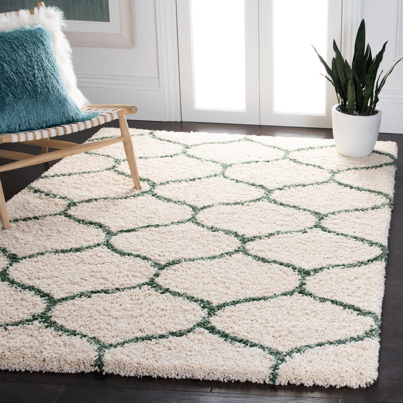 Tapis ivoire / vert Subrahmanyam, Rectangle 8 pi x 10 pi, Vert/Ivoire