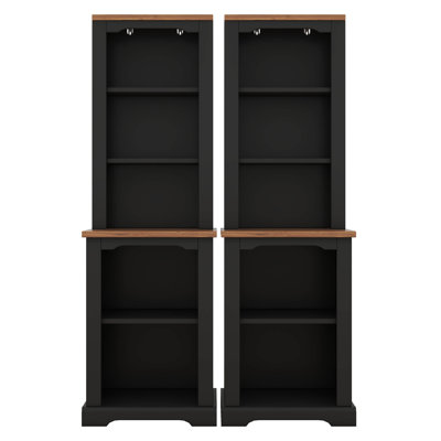 2-Piece Tall Freestanding Cabinet Set With Walnut Top, Open Storage, Display Bookcase With Anti-Tip Device
