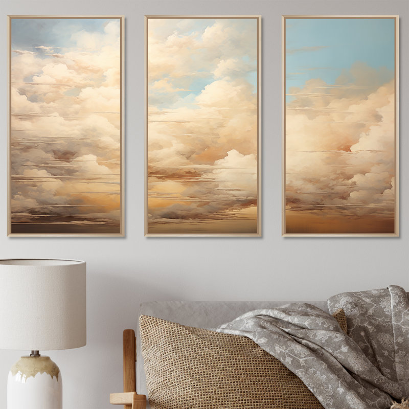 Ensemble de salon beige avec nuages minimalisme I - nuages, H 28 po x l 36 po x P 1 po, Cadre naturel flottant
