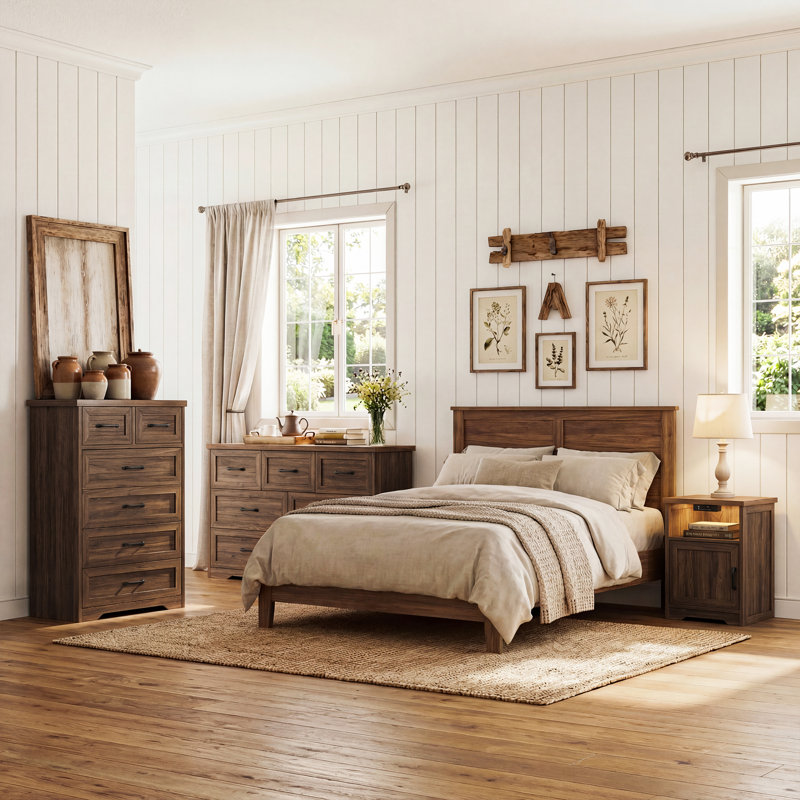 Ensemble de chambre à coucher 3 pièces Crestwood - Commode 7 tiroirs, commode 6 tiroirs et 2 tables de chevet avec lumière DEL et prises de courant