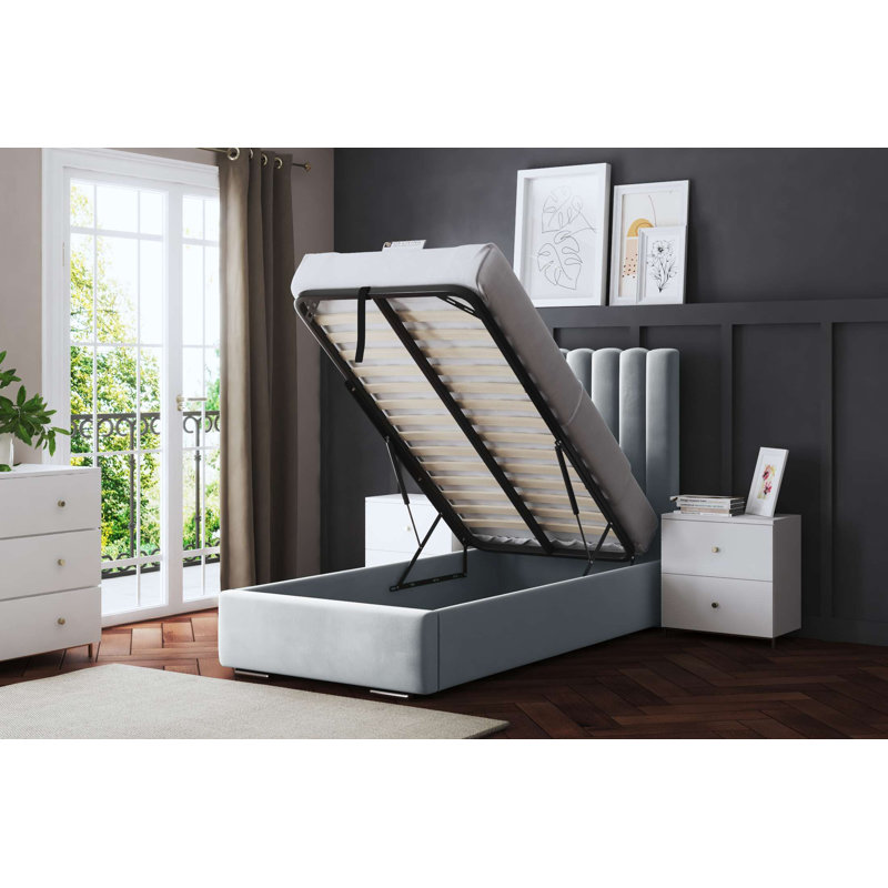  Panel Ottoman Bed with Headboard, Single (3'), Silver