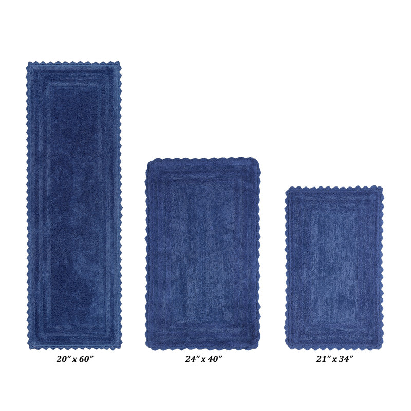 Jacole 100% Cotton Tufted 3 Piece Bathroom Rug Set, Reversible, Super Absorbent & Extra Soft Machine Washable Bath Rug Ideal for Shower & Tub Areas