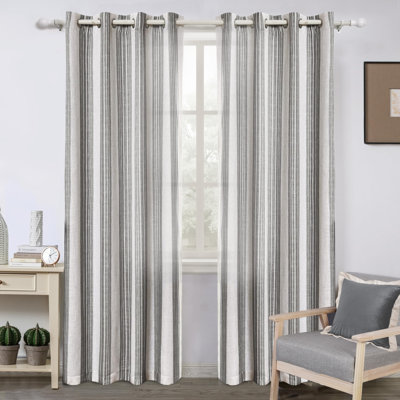 Semi Sheer Grommet Linen Chris Stripe Patterned Curtains