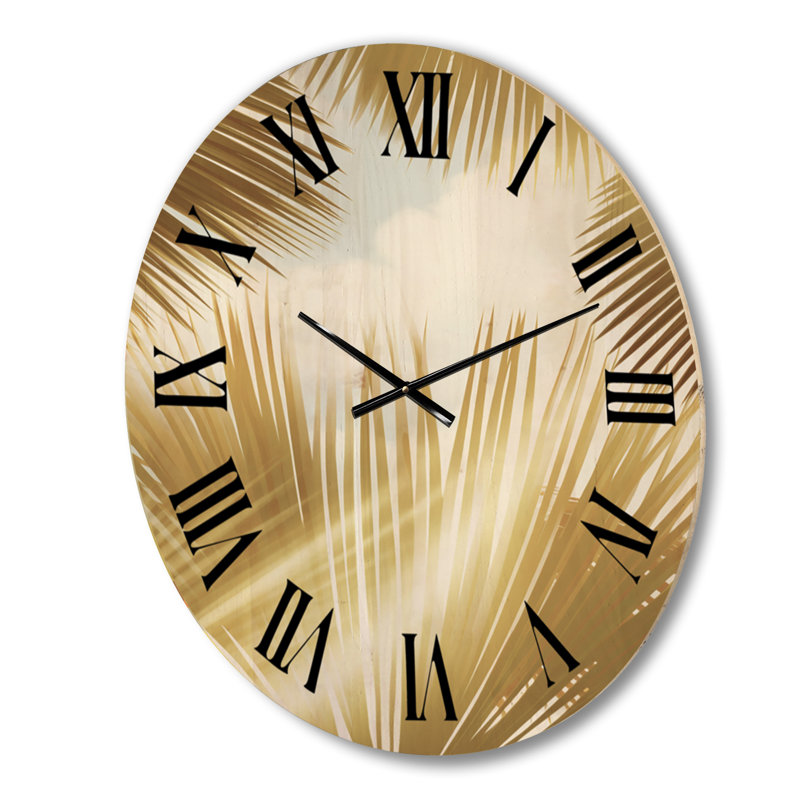 Tropical Golden Palm Leaves - Feathers Oversized Wood Wall Clock, Moyenne