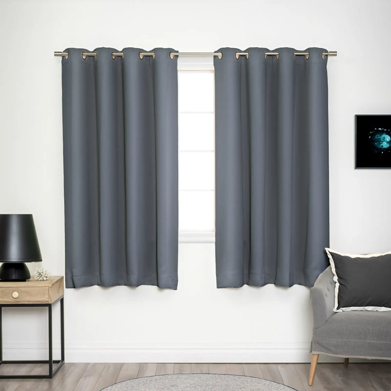 Adina Sevan Solid Thermal Grommet Curtain Panels, Mingreen, 52" W x 63" L