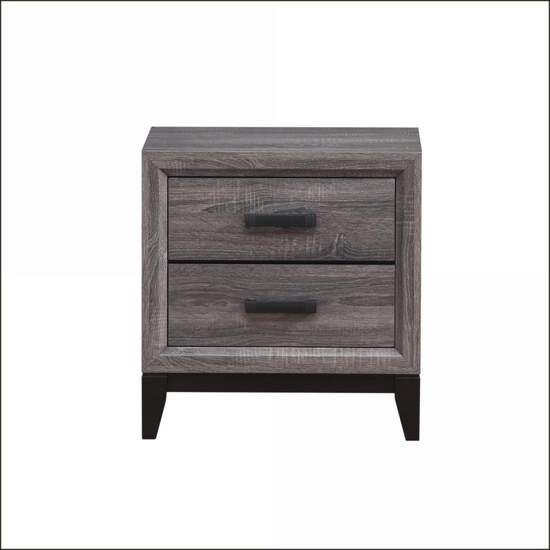 Mirage Grey Modern Nightstand with 2 Drawers, Gray