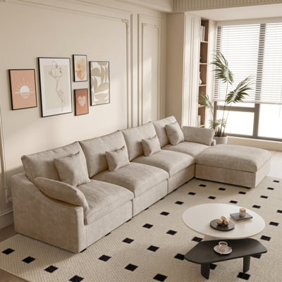Slipcovered Upholstered Modular Sofa With Ottoman
