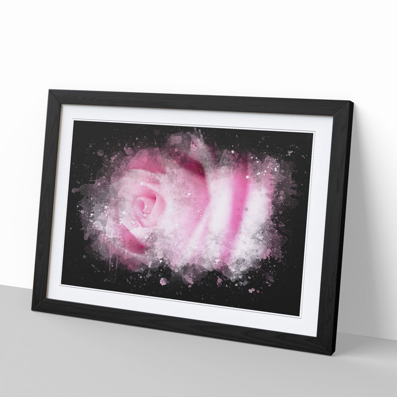 Pink Rose Flower Vol.1 - Picture Frame Graphic Art, 36cm H x 48cm W x 2cm D, Black Framed