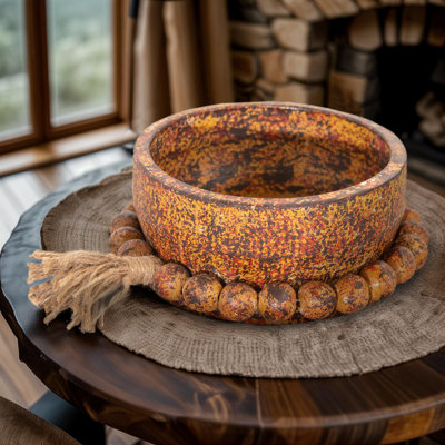 Earth Tone Clay Bowl with Decorative Rosary Beads