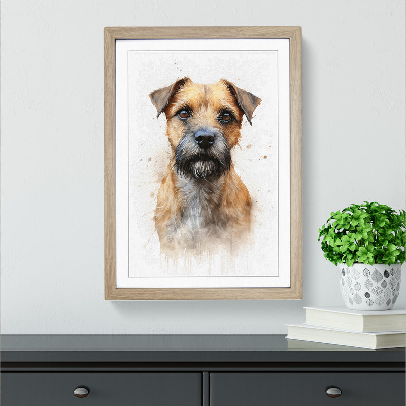 Border Terrier Informel No.2 - Single Picture Frame Print on Wood, Oak, 34cm H x 25cm W x 2cm D