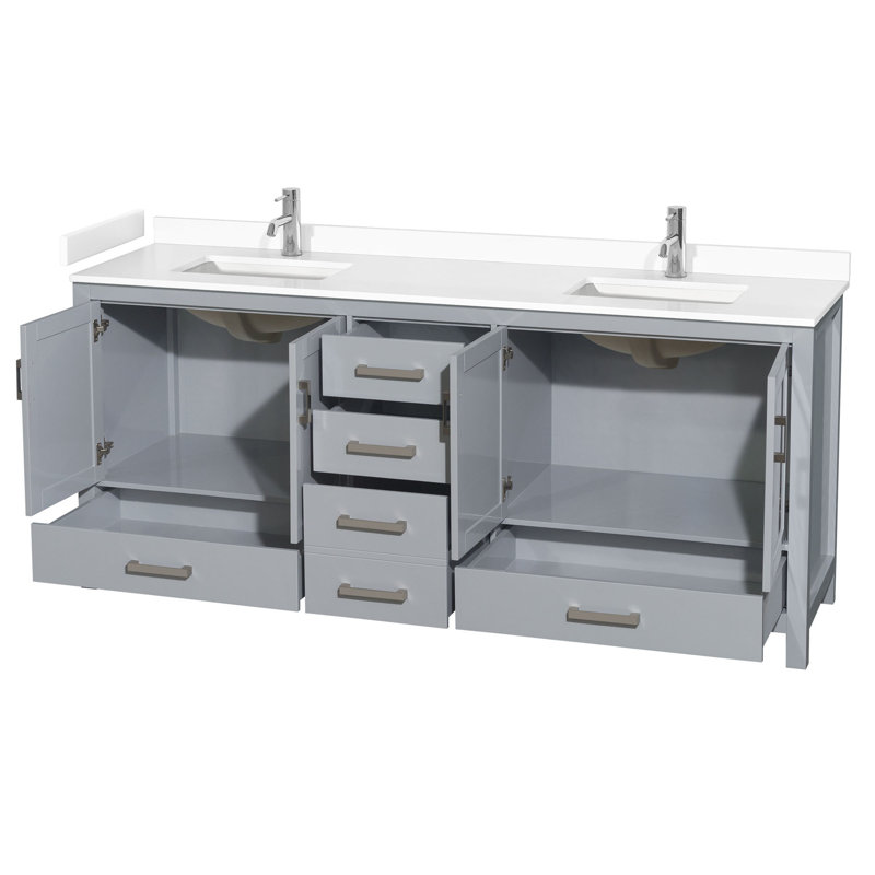 Sheffield 80" Double Bathroom Vanity Set, White Cultured Marble, Gray
