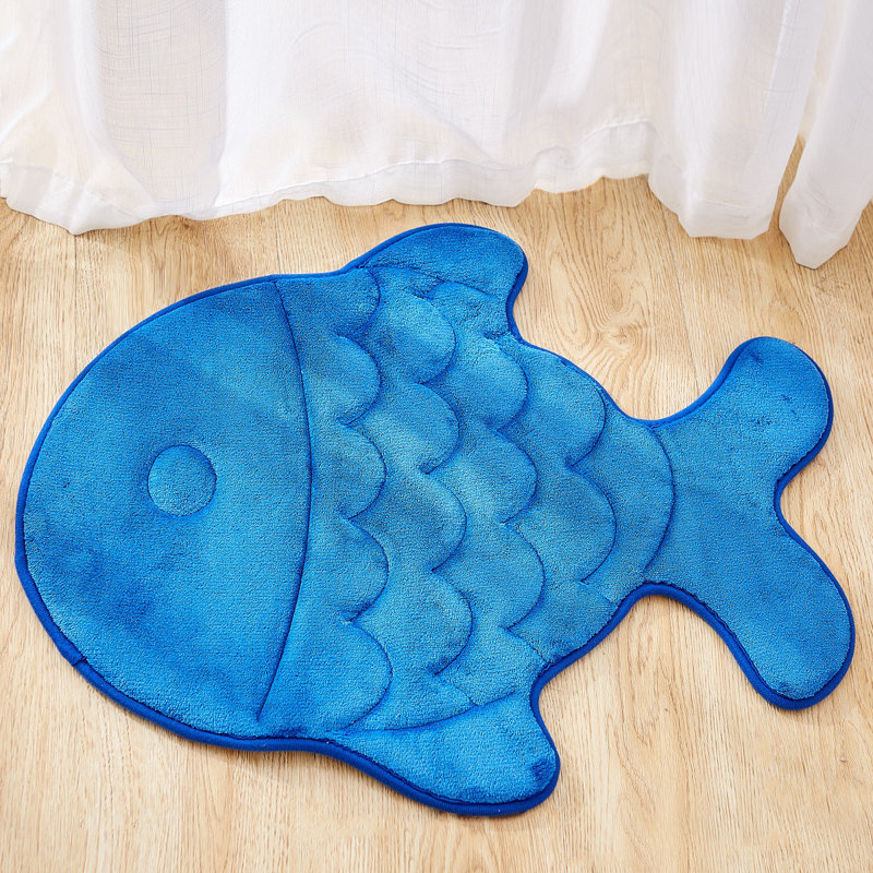 Bryenna Memory Foam Non-Slip Bath Mat, Blue Fish