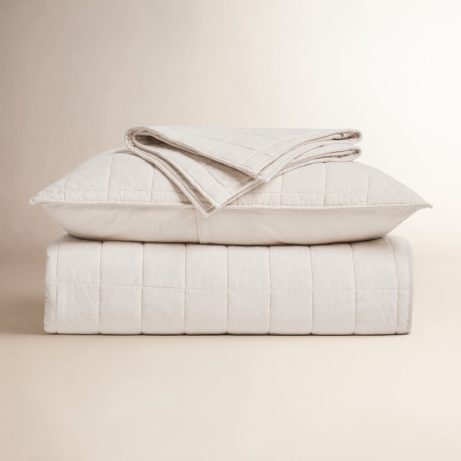 Cotton Quilt Set, Queen Quilt + 2 Queen Shams, Birch