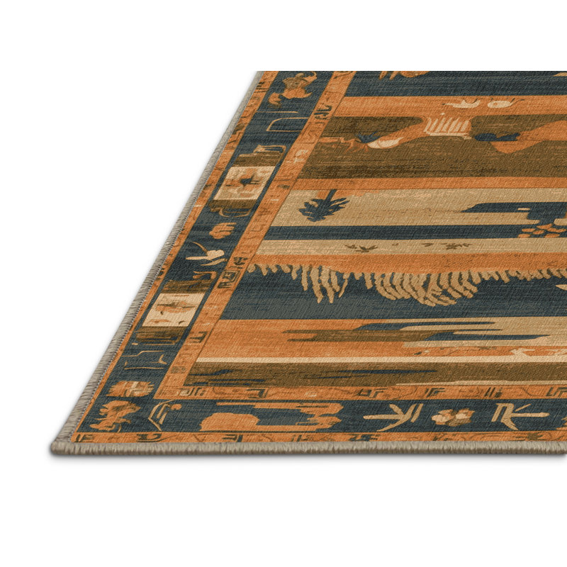 Machine Washable Art Deco Brown Area Rug, Runner 2' x 4'