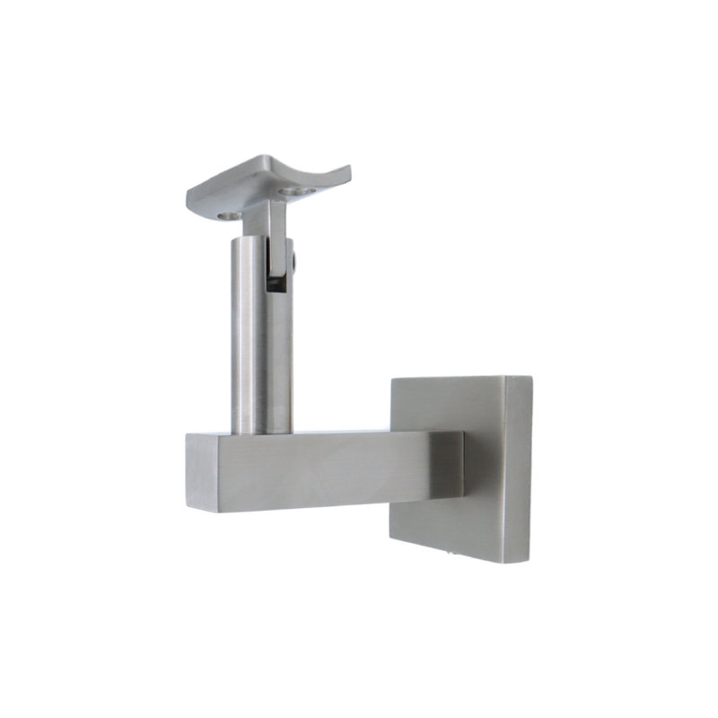 Concrete Mount Handrail Bracket with Square Rose and Curved Plate, Satin Stainless Steel