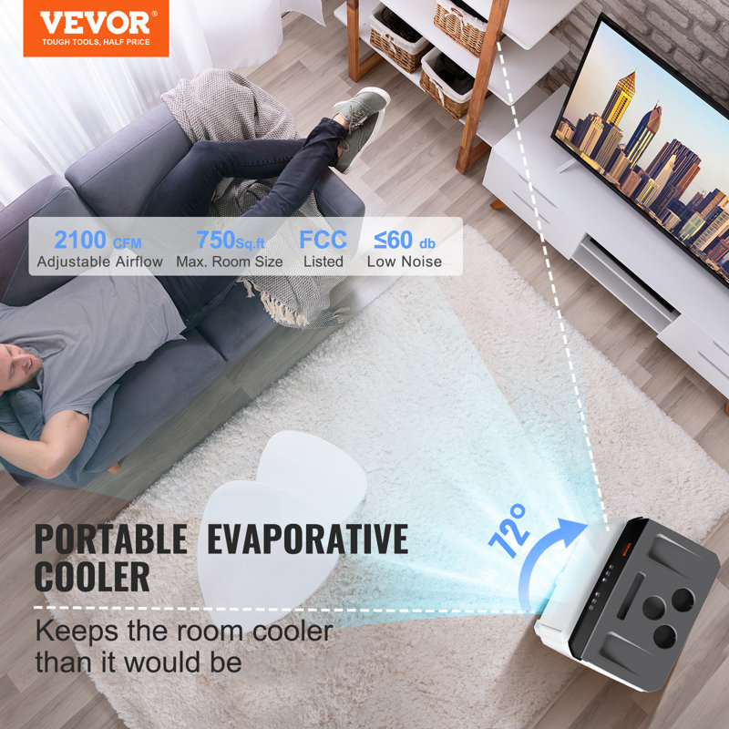 VEVOR 2100 CFM Portable Evaporative Air Cooler with Remote Control