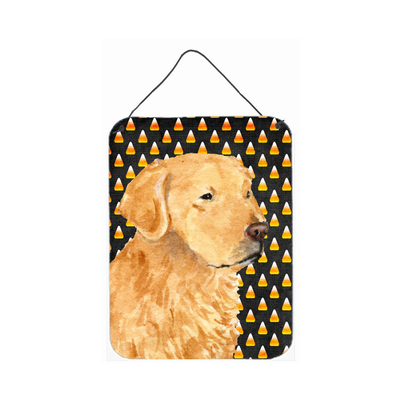 «Burniece Candy Corn», impression d'Halloween sur plaque, Golden retriever