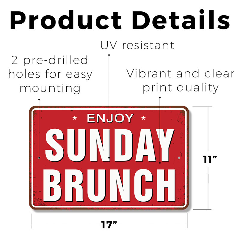 Sunday Brunch Street 11 Inch x 17 Inch Plastic Sign