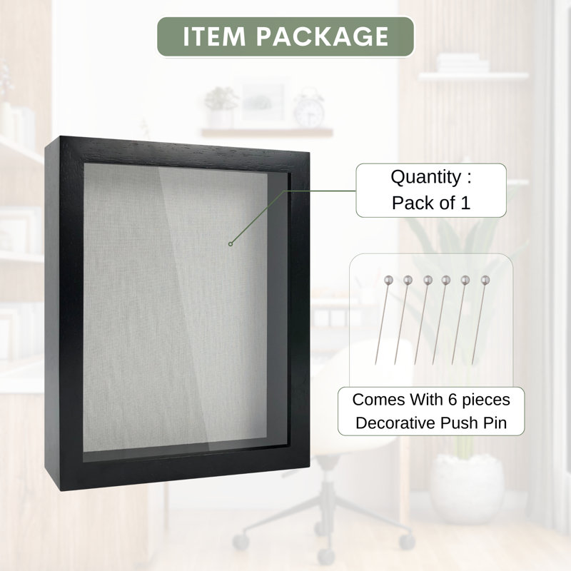 Siniah Black Solid Wood Storage Shadow Box Picture Frame