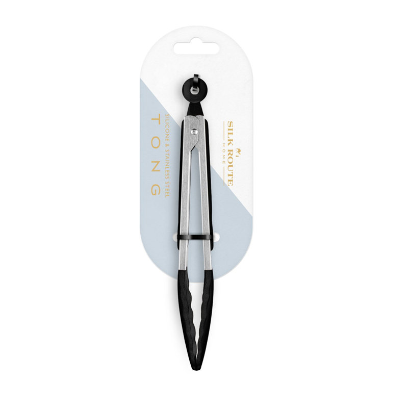 Stainless Steel Silicone Food Tongs, Black