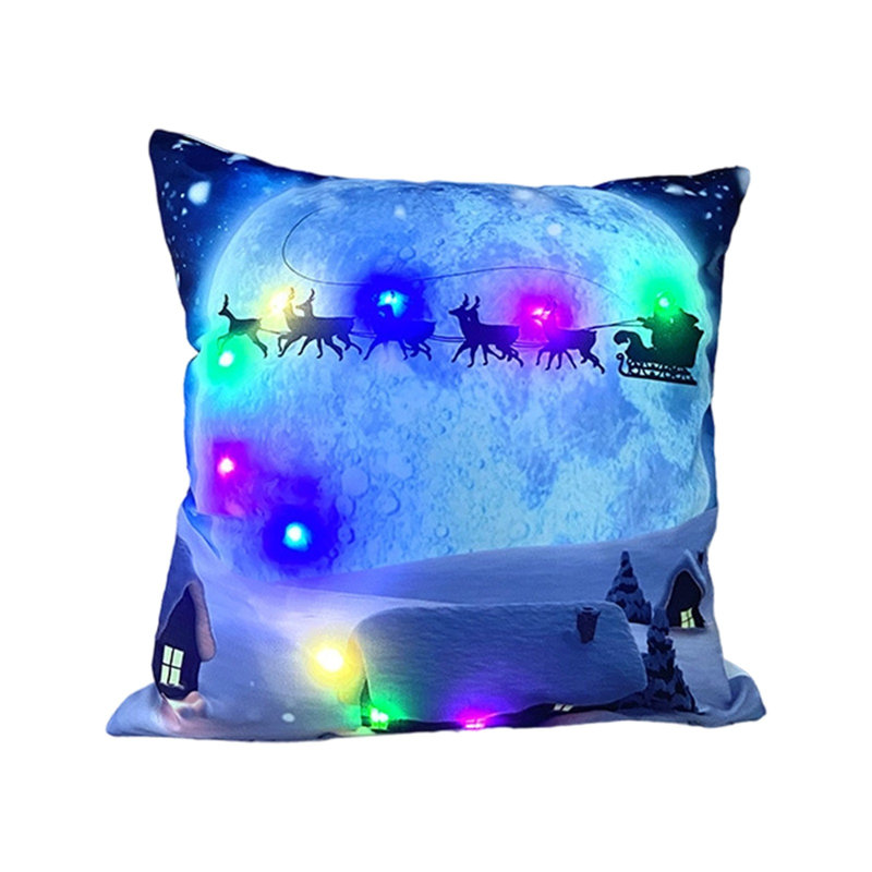 Oreillers de Noël à DEL Cadeaux des Fêtes Oreillers à DEL qui peuvent s'allumer ou rester allumé Deux modes de changement de mode Imprimé Canapé Coussins Coussins d'oreiller