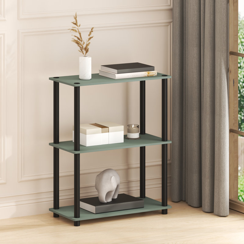 Decorius Etagere Bookcase, Sage Green/Black, (3 Shelves) 29.5" H x 23.6" W x 11.4" D