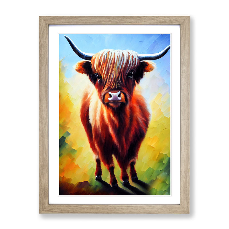 The Amazing Highland Cow - Single Picture Frame Painting, 34cm H x 25cm W x 2cm D, Oak Framed