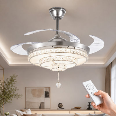 42" Silver Ceiling Fan With 5000cfm & Tri-color Dimmable Led, Adjustable Downrod For 13-20ft Ceilings