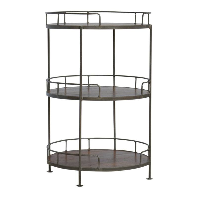 Industrial Round Mango Wood and Metal Butler Tray Table